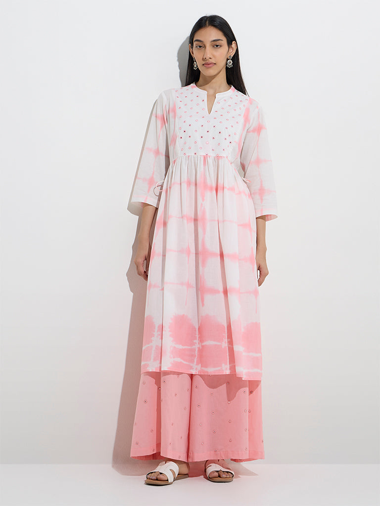 Utsa Pink Mirror-Detailed Cotton Palazzos