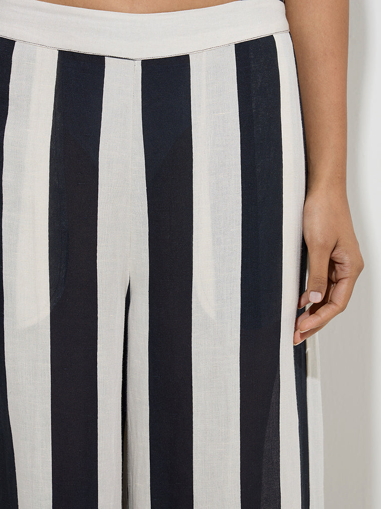Zuba Black Stripe Printed Ethnic Palazzos