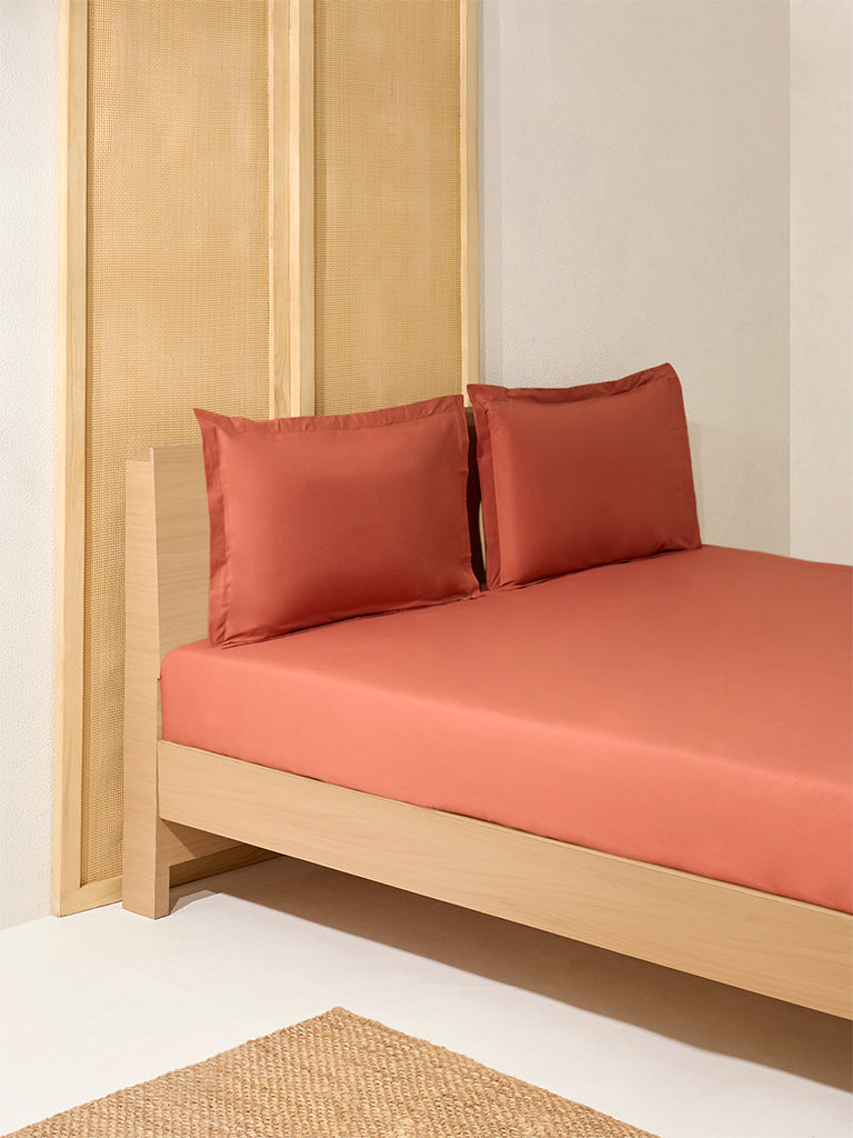 Westside Home Ochre Solid Queen Bed Fitted Sheet and Pillowcase Set