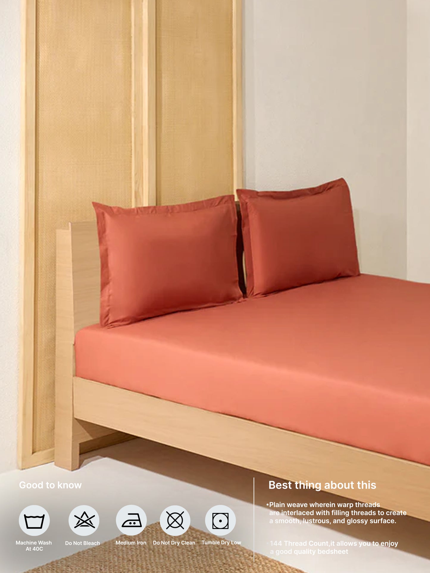 Westside Home Ochre Solid Queen Bed Fitted Sheet and Pillowcase Set