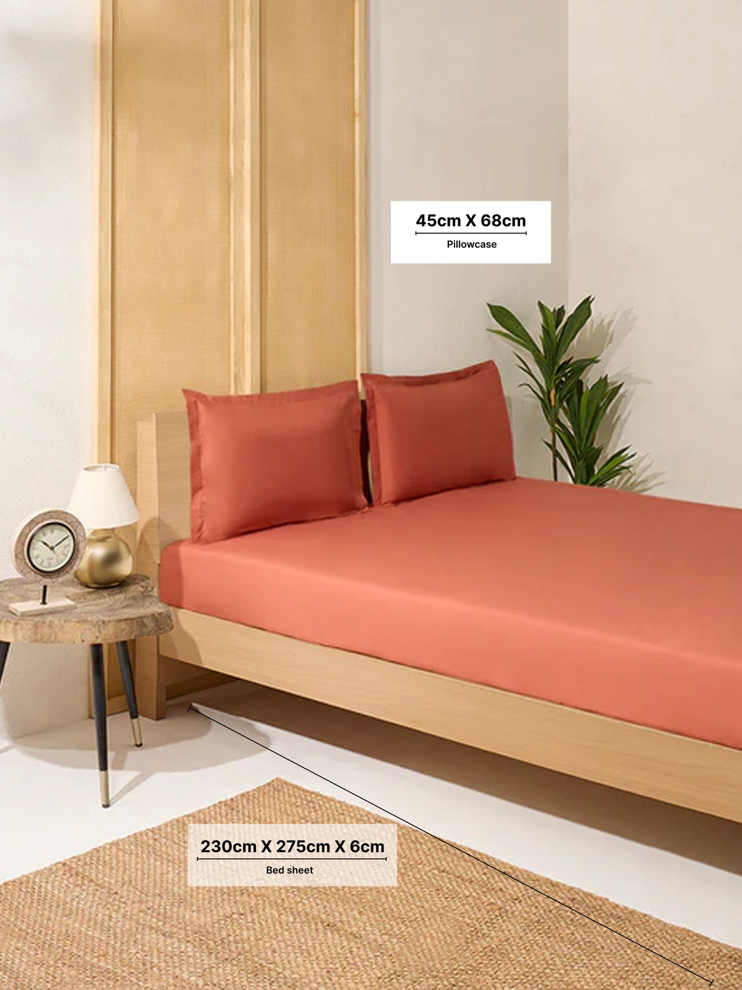 Westside Home Ochre Solid Queen Bed Flat Sheet and Pillowcase Set