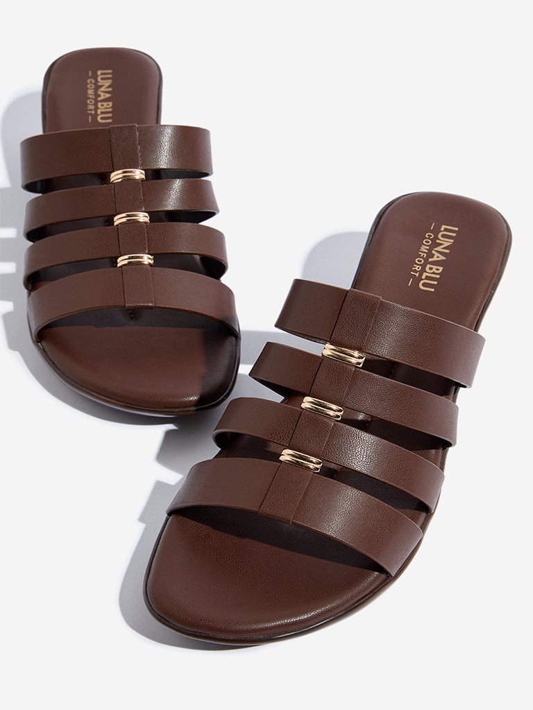 Westside LUNA BLU Women's Brown Cut-Out Detailed Comfort Sandals for Casual Wear Zoomed View