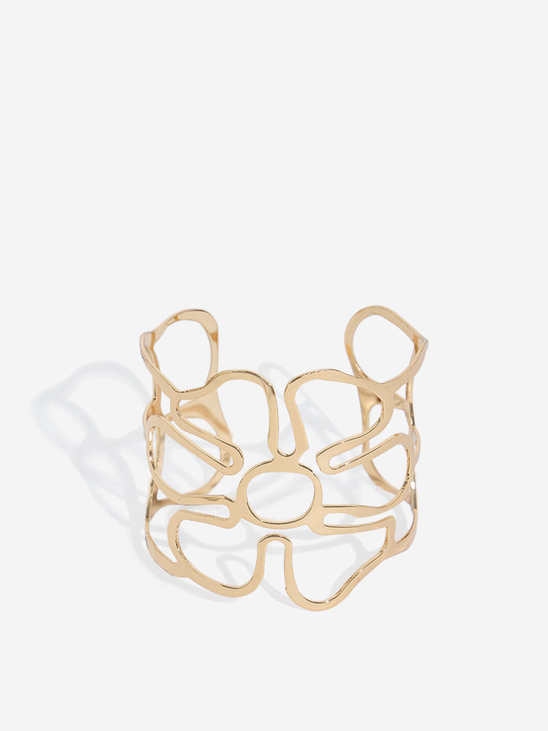 Westside Accessories Gold Flower Cut-Out Open Cuff Bracelet