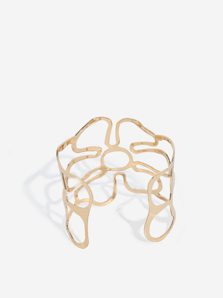 Westside Accessories Gold Flower Cut-Out Open Cuff Bracelet