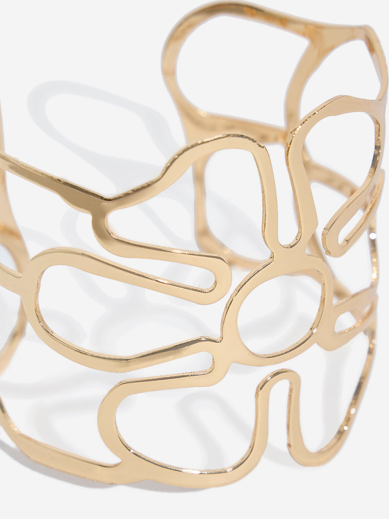 Westside Accessories Gold Flower Cut-Out Open Cuff Bracelet