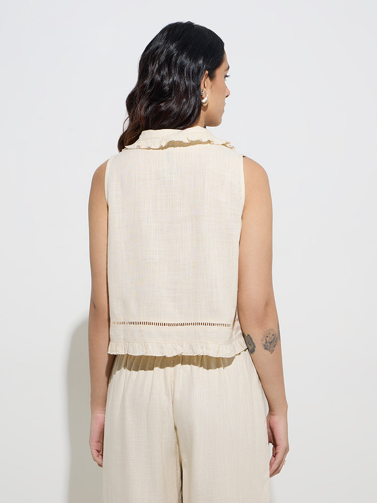 Westside LOV Women's Beige Solid Top for Casual Wear Back View