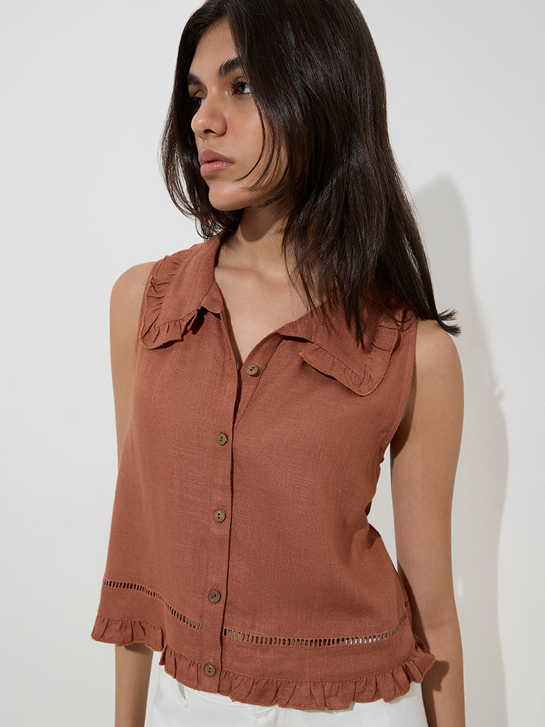 LOV Tan Solid Blouse