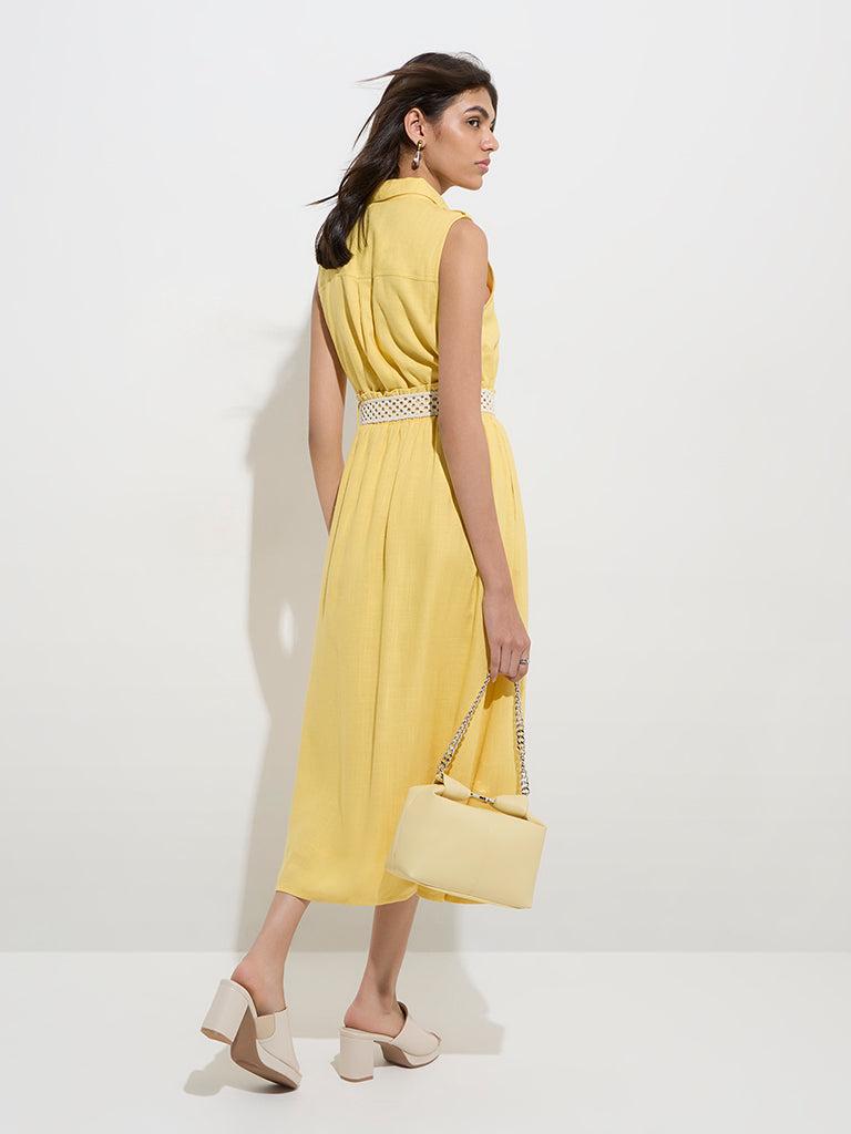 Westside LOV Women's Yellow Shirt Dress with Belt for Casual Wear Back View