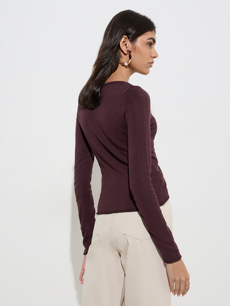 LOV Dark Brown Ruched Top