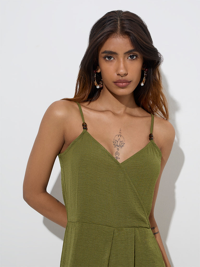 Westside LOV Women's Olive Crinkle Textured Jumpsuit for Casual Wear Zoomed View
