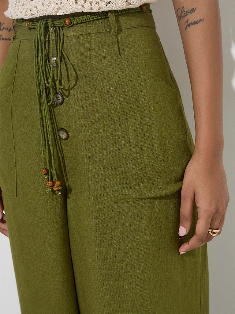 LOV Olive Wide Leg-Fit High-Rise Trousers