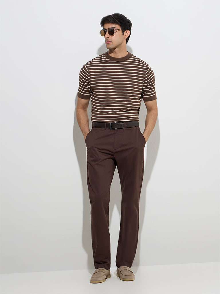 Ascot Dark Brown Relaxed-Fit Mid-Rise Cotton-Blend Chinos