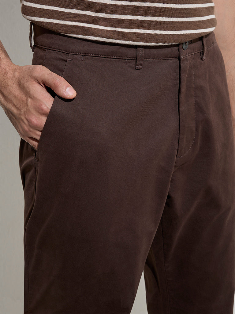 Ascot Dark Brown Relaxed-Fit Mid-Rise Cotton-Blend Chinos