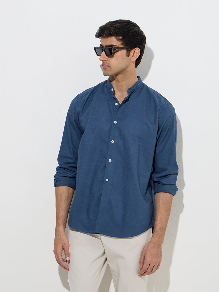 Ascot Indigo Solid Relaxed-Fit Cotton Shirt