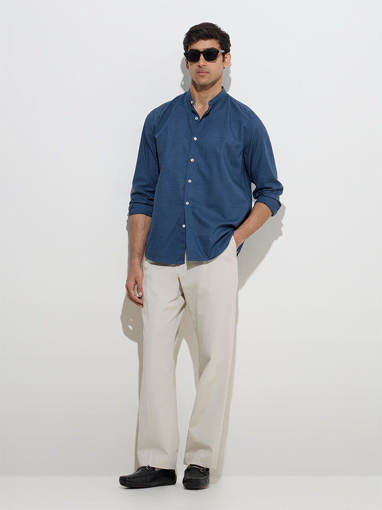 Ascot Indigo Solid Relaxed-Fit Cotton Shirt