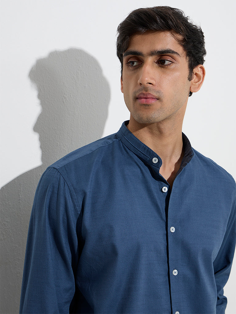 Ascot Indigo Solid Relaxed-Fit Cotton Shirt