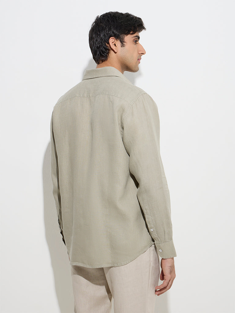 Westside Ascot Men's Sage Solid Relaxed-Fit Linen Shirt for Casual Wear Back View