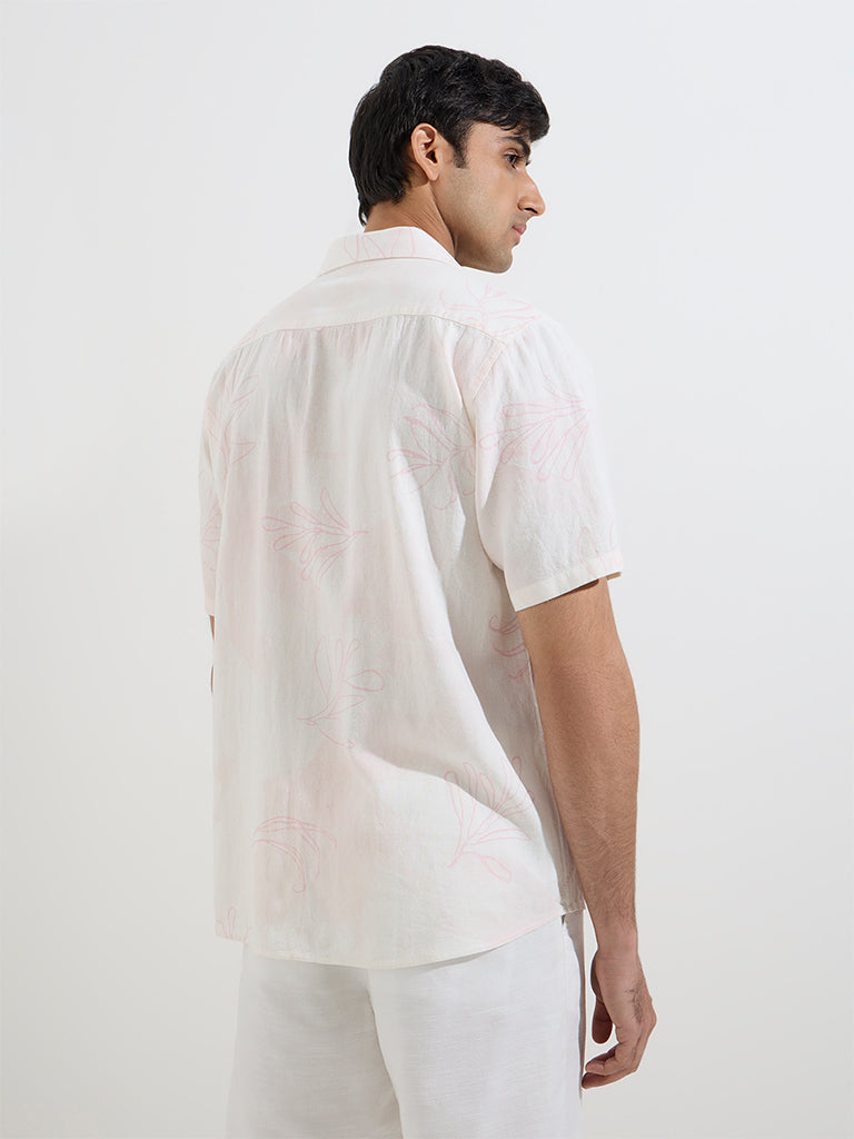 Westside Ascot Men's White Botanical Design Relaxed-Fit Shirt for Casual Wear Back View