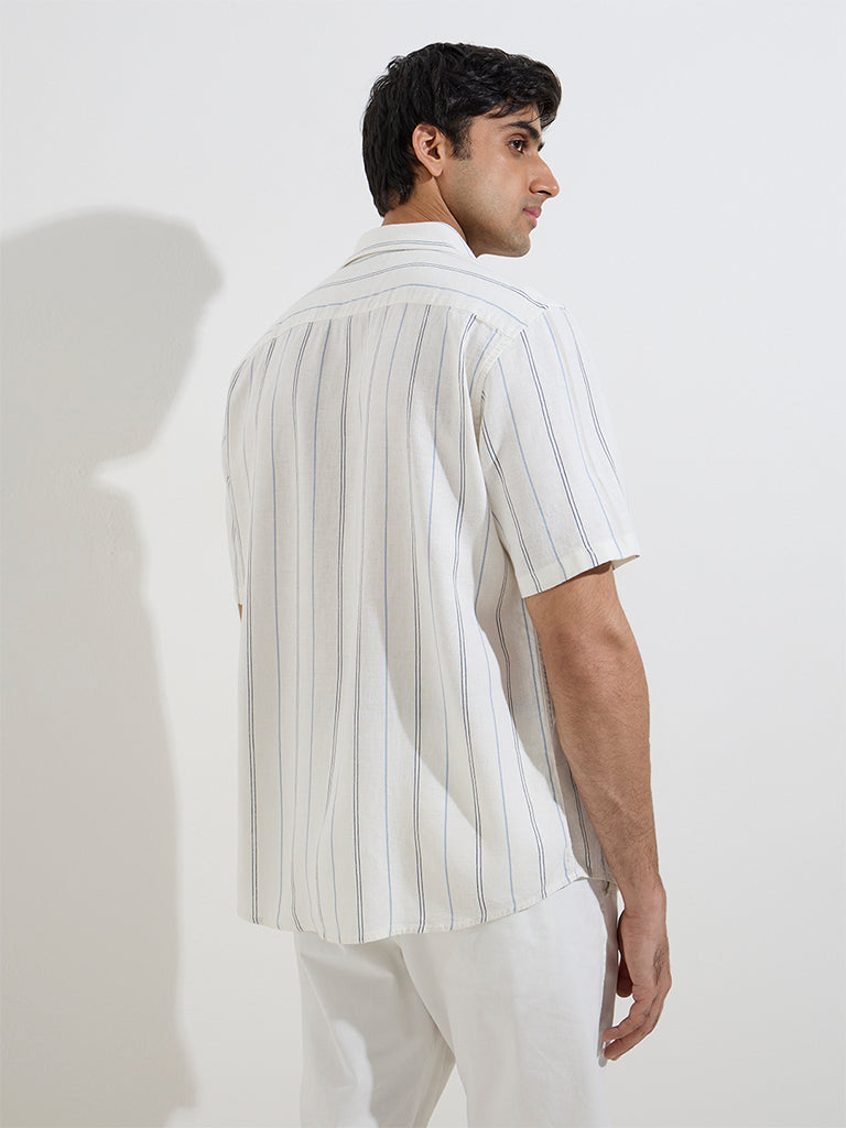 Westside Ascot Men's White Striped Relaxed-Fit Shirt for Casual Wear Back View