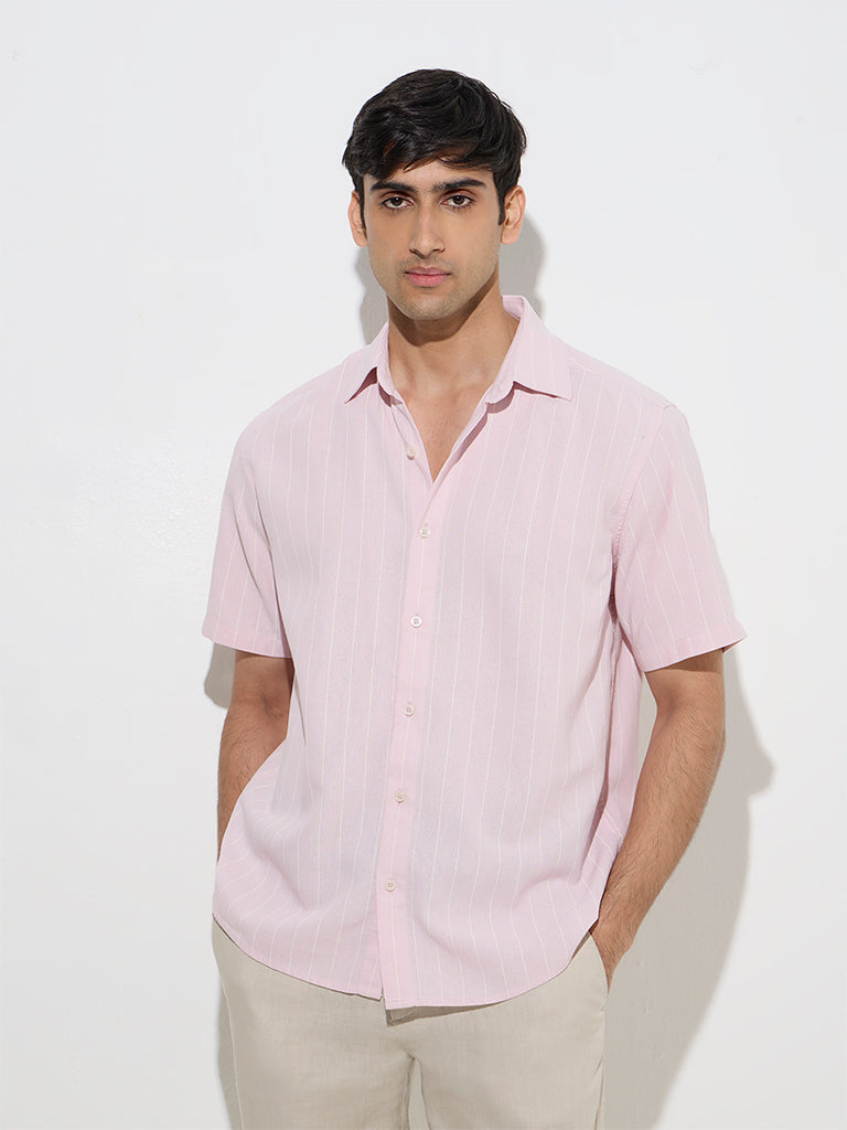 Ascot Light Pink Pinstriped Relaxed-Fit Shirt