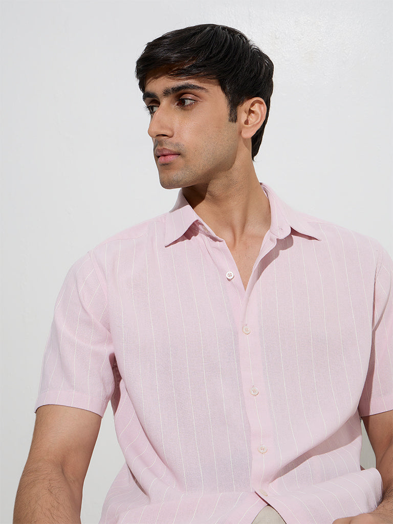 Ascot Light Pink Pinstriped Relaxed-Fit Shirt