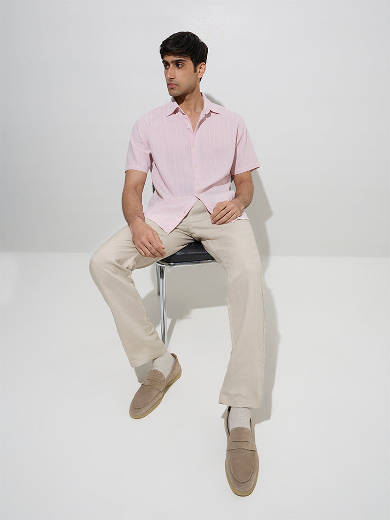 Ascot Light Pink Pinstriped Relaxed-Fit Shirt