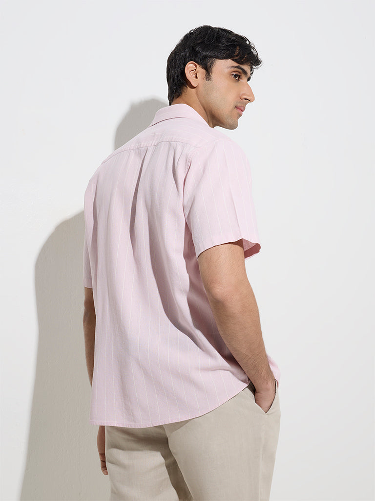 Ascot Light Pink Pinstriped Relaxed-Fit Shirt