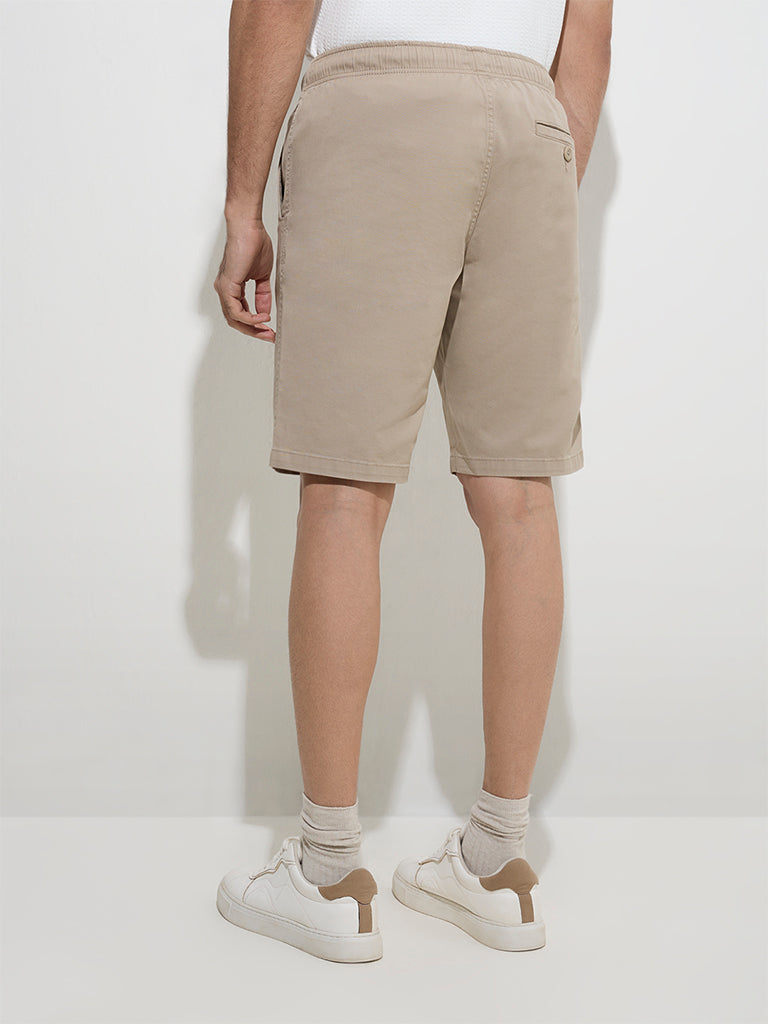 Westside WES Casuals Men's Beige Relaxed-Fit Mid-Rise Cotton-Blend Shorts for Casual Wear Back View