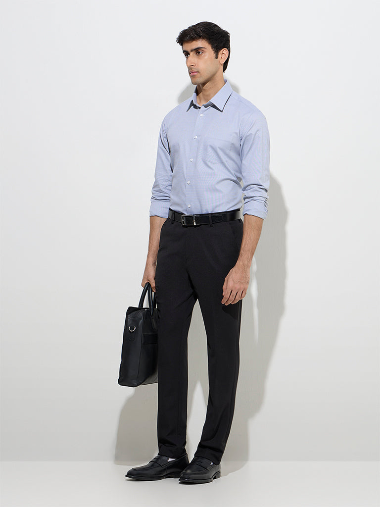 WES Formals Grey Self-Patterned Relaxed-Fit Cotton Shirt