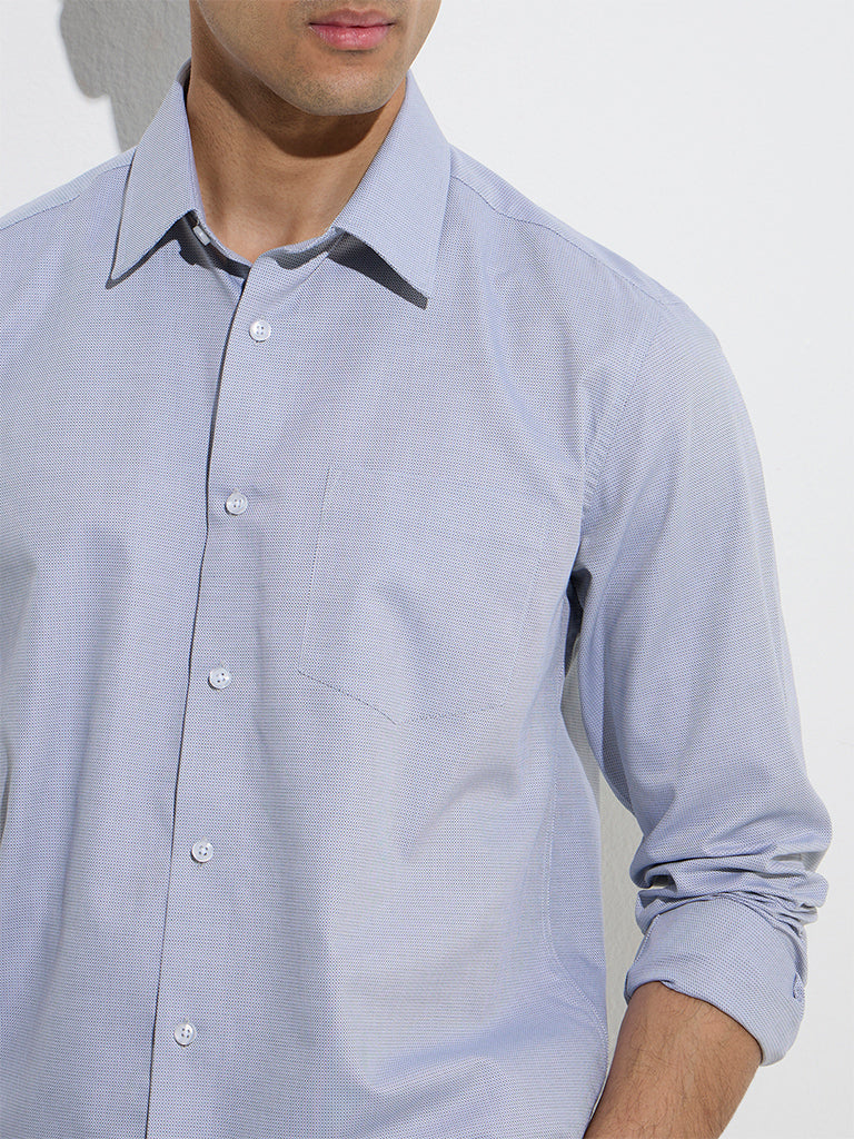 WES Formals Grey Self-Patterned Relaxed-Fit Cotton Shirt