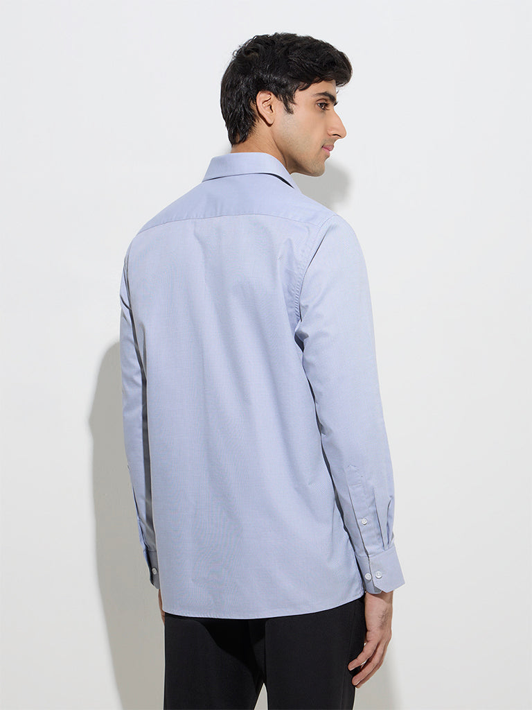 Westside WES Formals Men's Grey Self-Patterned Relaxed-Fit Cotton Shirt for Work Wear Back View
