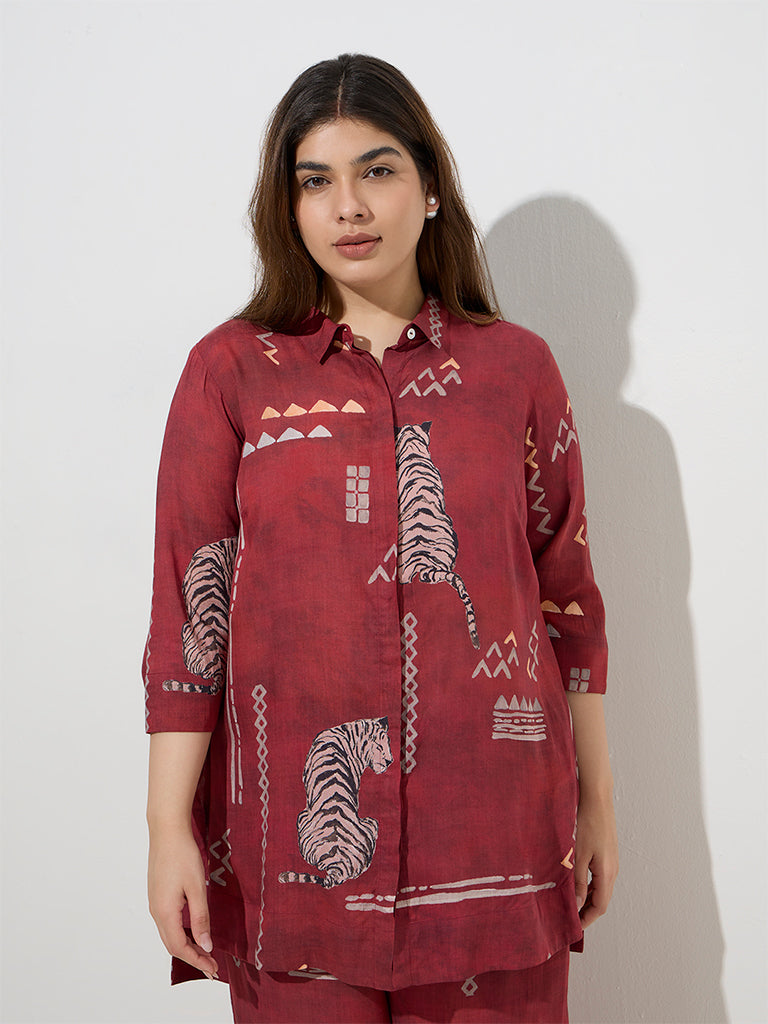 Diza Red Tribal-Inspired Ethnic Tunic