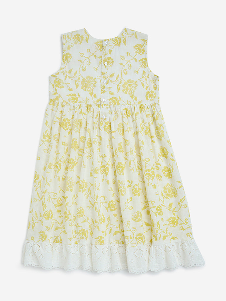 Utsa Kids Yellow Botanical Pattern Cotton A-Line Dress 8-14 years
