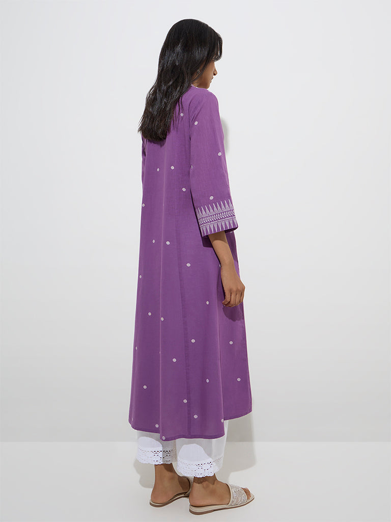 Utsa Purple Badla Printed Cotton A-Line Kurta