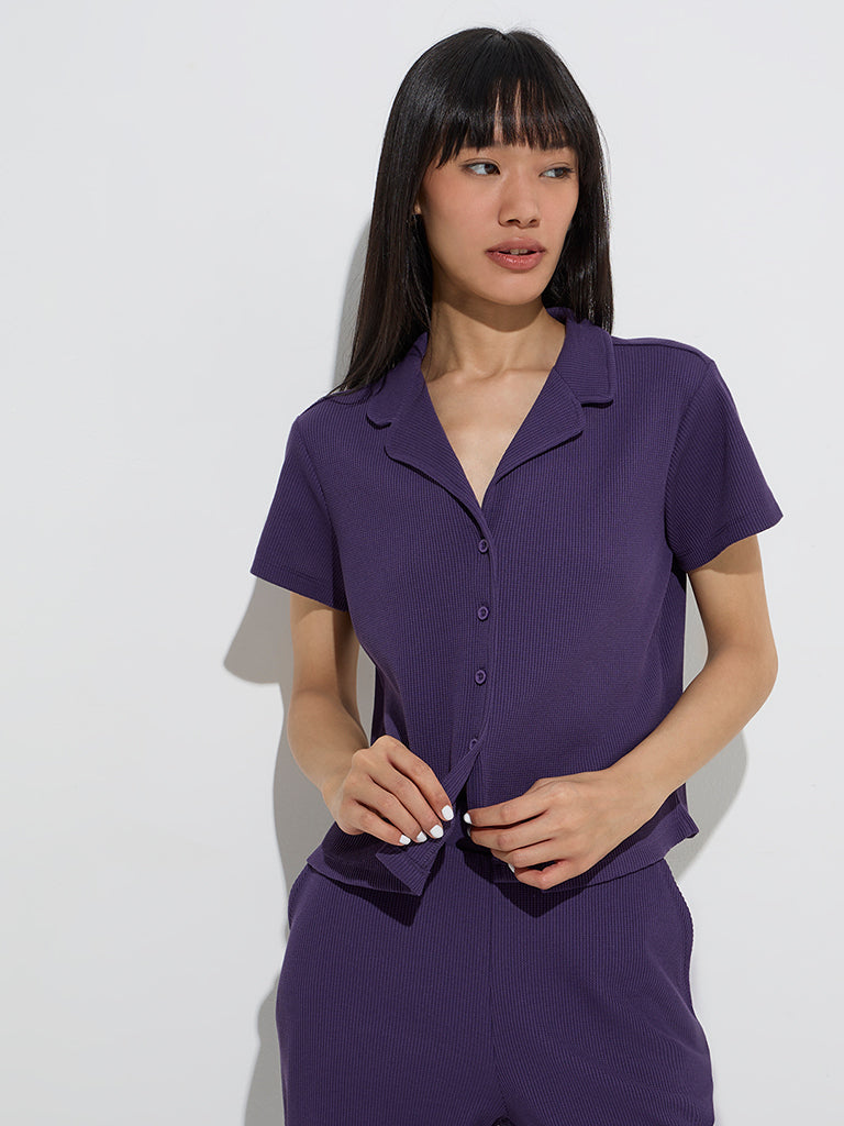 Superstar Purple Waffle-Textured Shirt