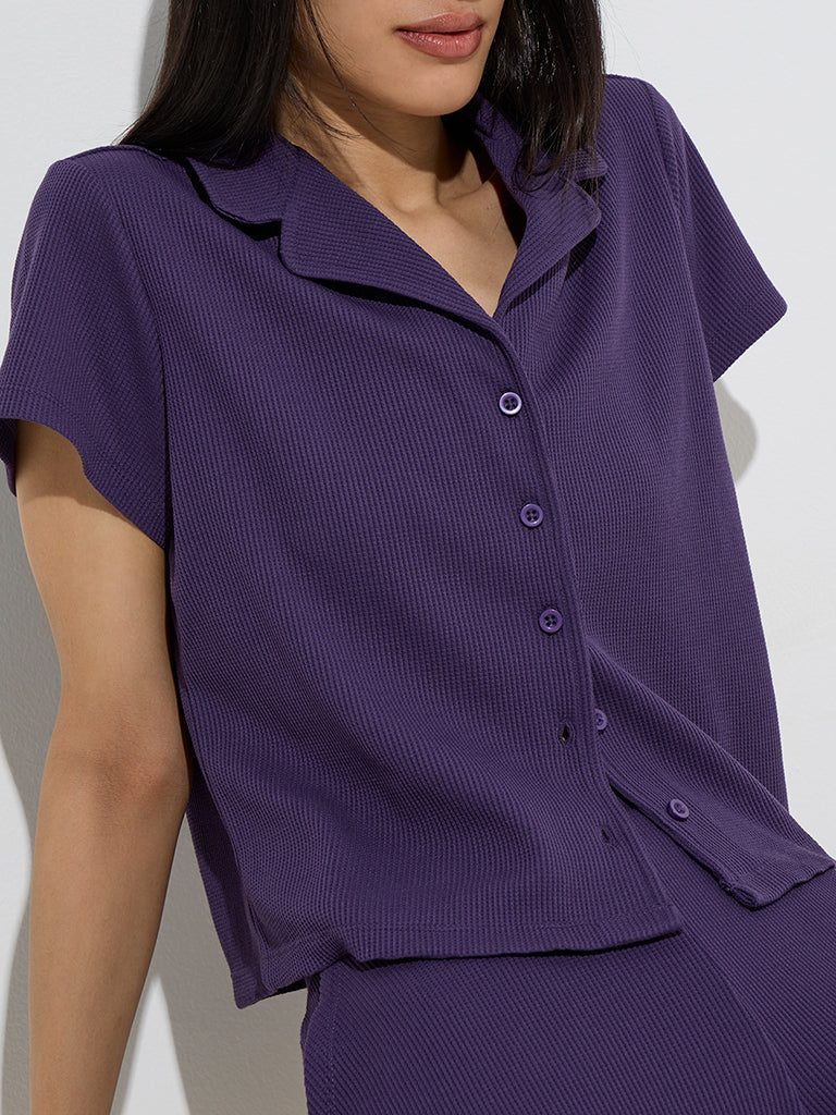 Superstar Purple Waffle-Textured Shirt