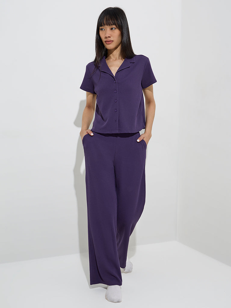 Superstar Purple Waffle-Textured Shirt