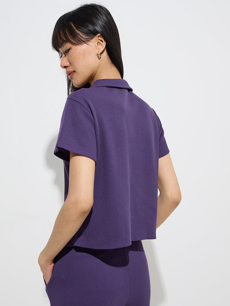 Westside Superstar Women's Purple Waffle-Textured Shirt for Casual Wear Back View