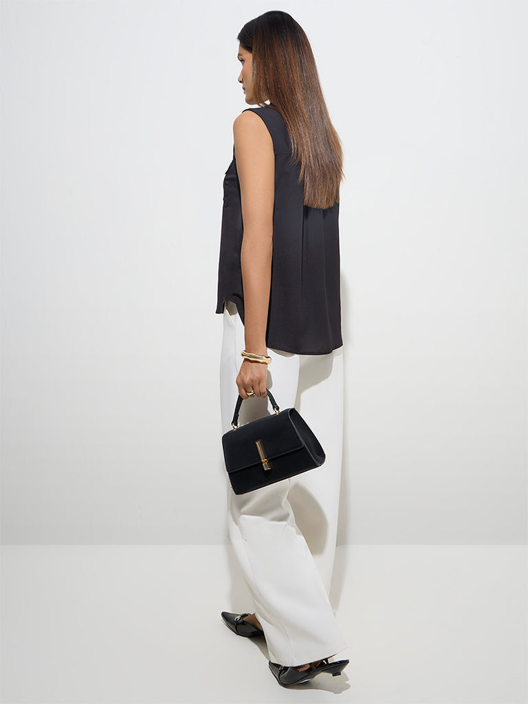 Westside Wardrobe Women's Black High-Low Sleeveless Shirt for Work Wear Back View