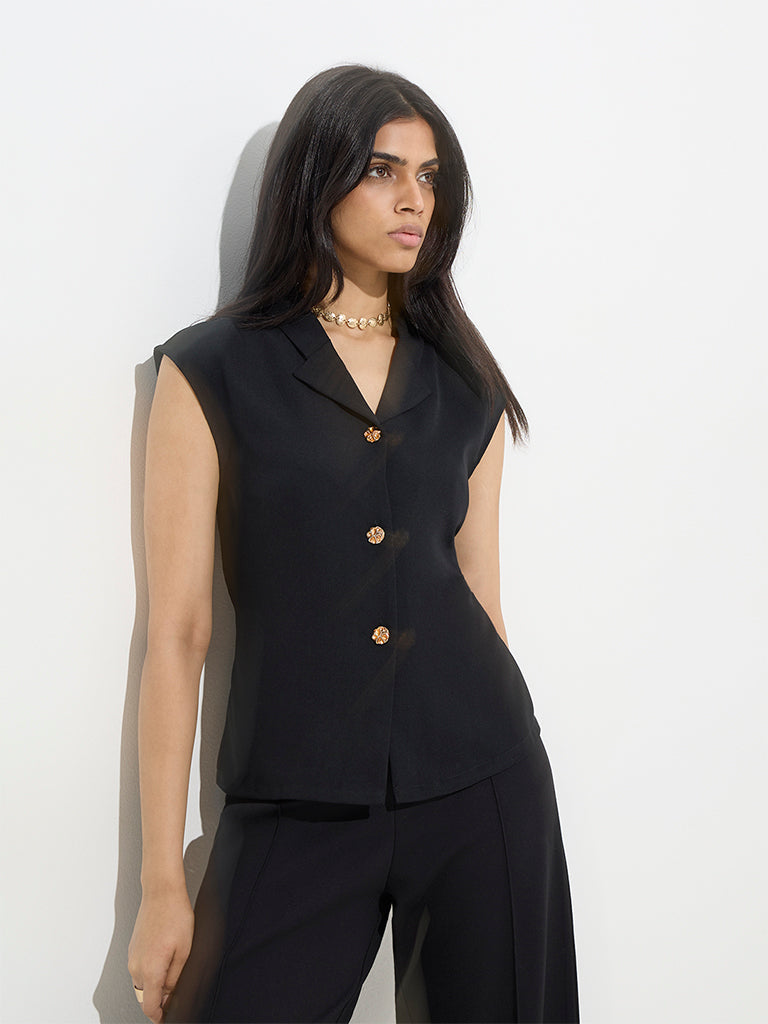 Westside Wardrobe Women's Black Solid Top for Work Wear Front View