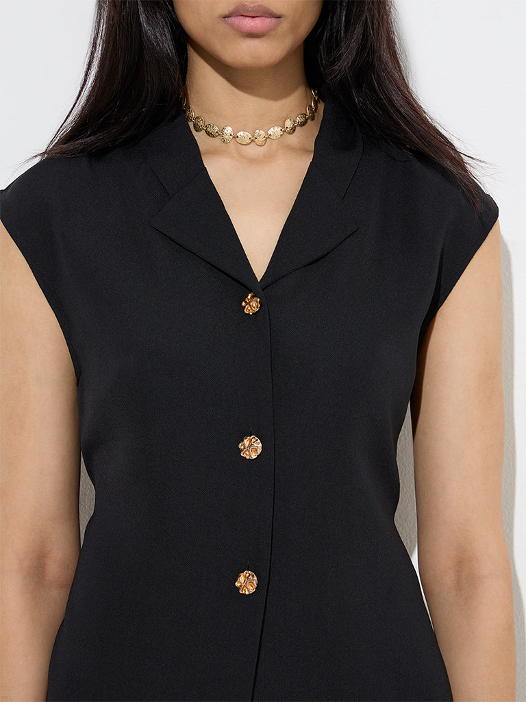 Westside Wardrobe Women's Black Solid Top for Work Wear Zoomed View