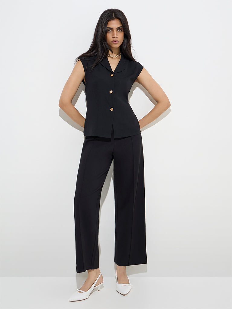 Westside Wardrobe Women's Black Solid Top for Work Wear Front View