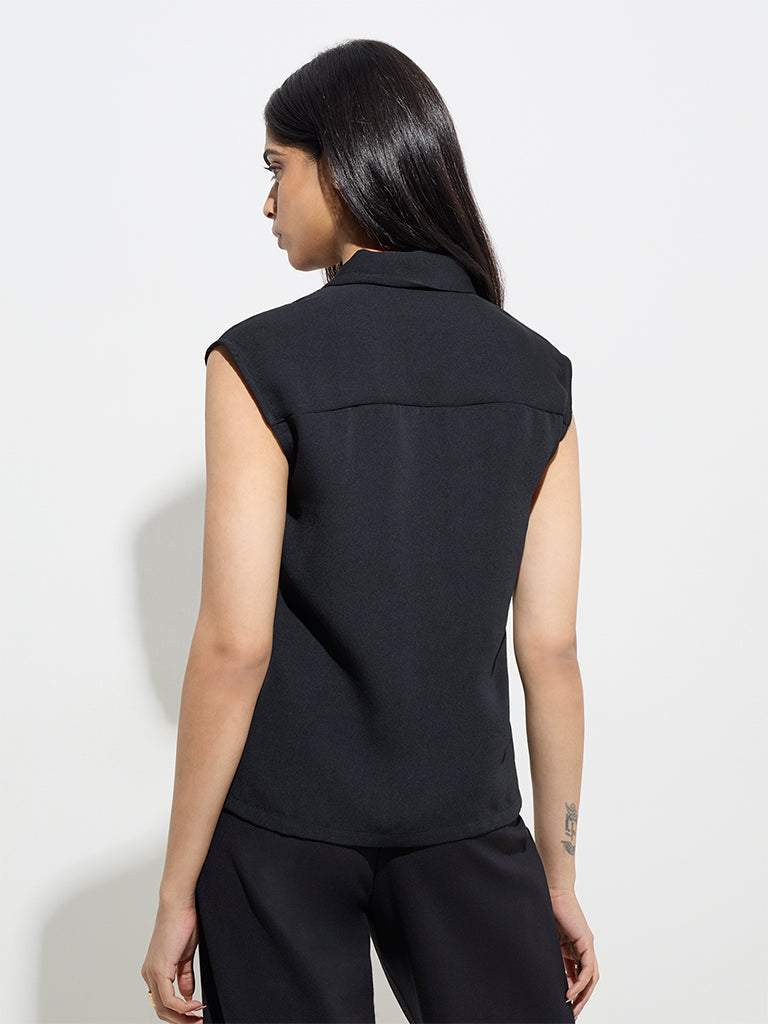 Westside Wardrobe Women's Black Solid Top for Work Wear Back View
