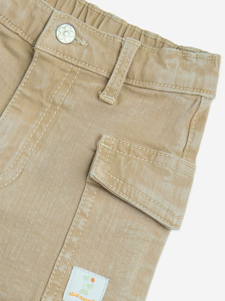 Westside HOP Girls' Kids Taupe High-Rise Denim Shorts for Casual Wear Zoom View