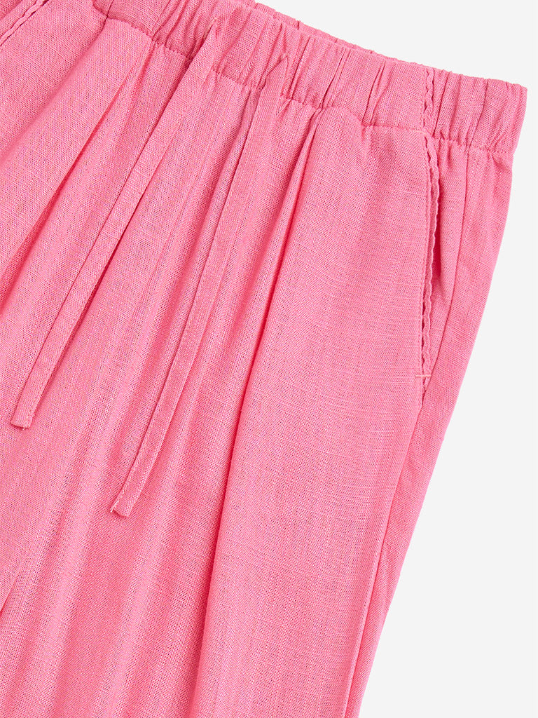 Westside HOP Girls' Kids Pink Solid High-Rise Trousers for Casual Wear Zoom View