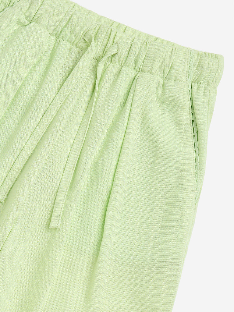 Westside HOP Girls' Kids Lime Solid High-Rise Trousers for Casual Wear Zoom View
