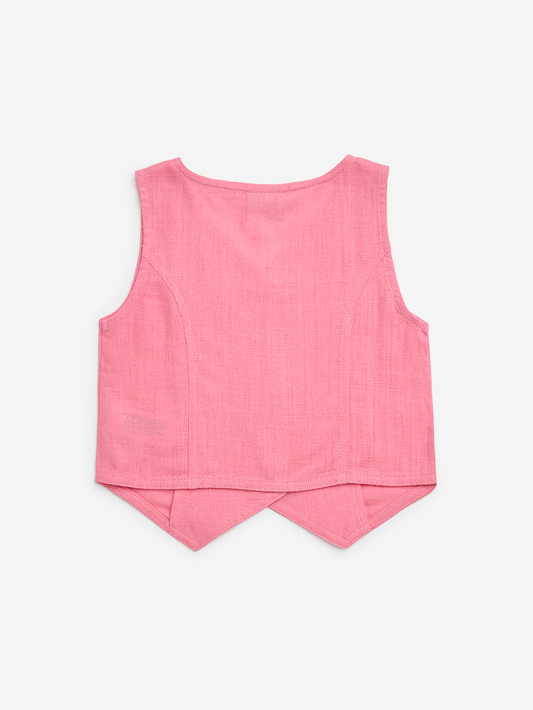 HOP Kids Pink Embroidered Waistcoat