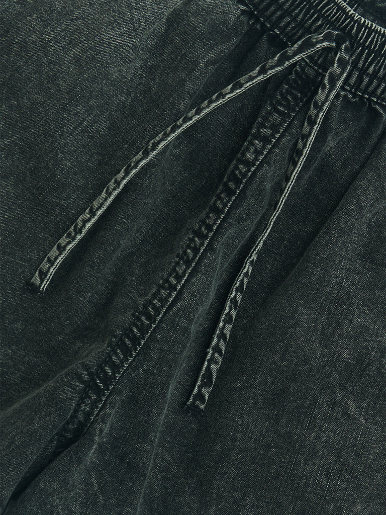 Westside Y&F Girls' Kids Charcoal High-Rise Denim Shorts for Casual Wear Zoom View