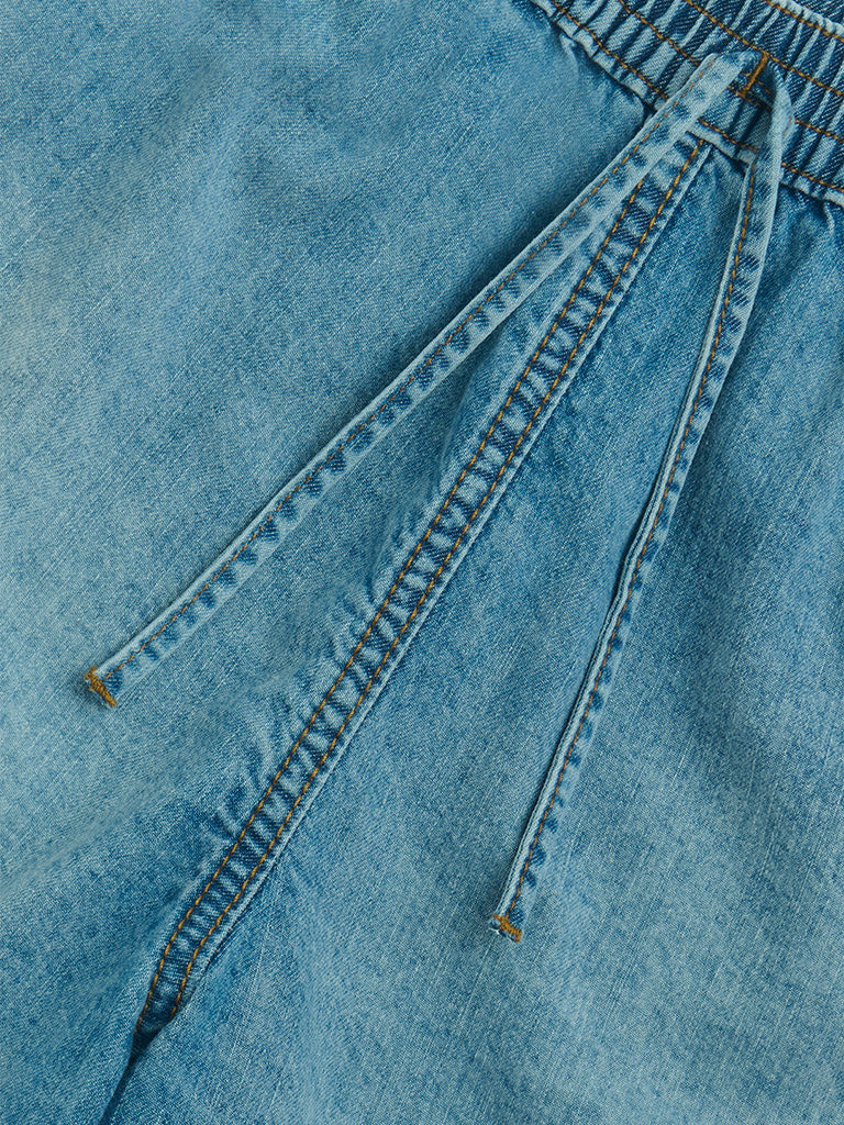 Westside Y&F Girls' Kids Blue High-Rise Denim Shorts for Casual Wear Zoom View