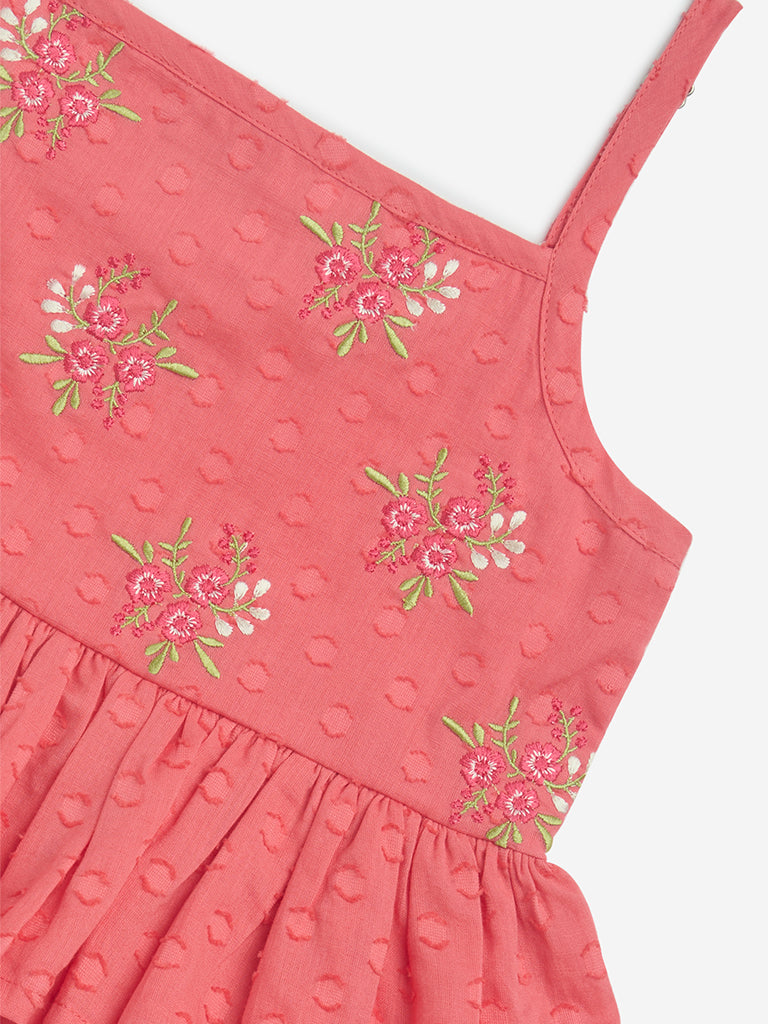 Westside Utsa Kids Girls' Coral Floral Embroidered Cotton-Blend Top - (2-8yrs) for Ethnic Wear Zoom View